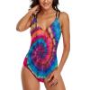 Colorful Psychedelic Tie Dye Women One Piece Swimsuits Tummy Control Bathing Suits V Neck Monokini for Party Beach L view 4