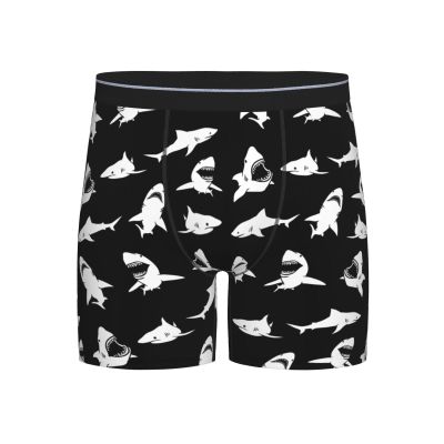 ACTYDER Cute White Shark Fierce Black Men's Boxer Briefs, Mens Trunks Underwear Wicking-Breathable Underpants X-Large