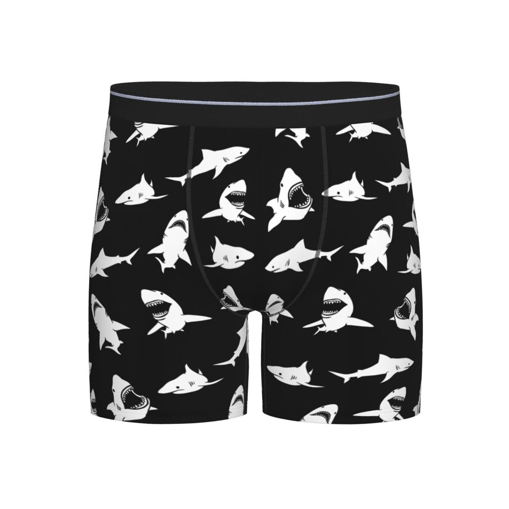 ACTYDER Cute White Shark Fierce Black Men's Boxer Briefs, Mens Trunks Underwear Wicking-Breathable Underpants X-Large
