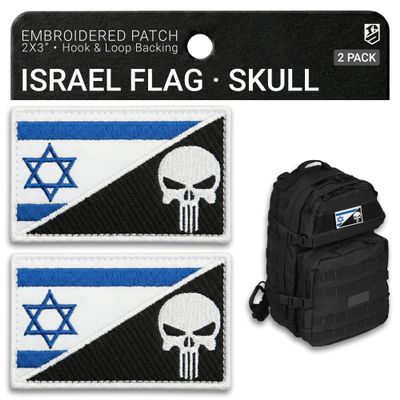 Bluyellow 2-Pack Skull Patch Israeli Flag Patch Embroidered Hook & Loop Israel Flag with Skull Patch Military Tactical Morale Patches for Backpacks Tactical Vest Dog Vest Harness 2x3 Inches