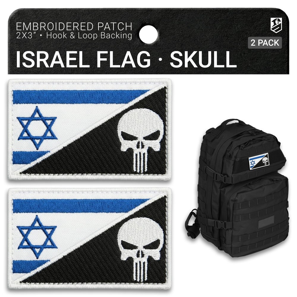 Bluyellow 2-Pack Skull Patch Israeli Flag Patch Embroidered Hook & Loop Israel Flag with Skull Patch Military Tactical Morale Patches for Backpacks Tactical Vest Dog Vest Harness 2x3 Inches