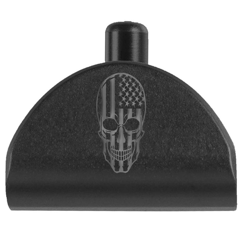 NDZ Performance Aluminum Grip Plug for Glock Gen 1-3 17 19 20 21 22 23 24 31 32 34 & 35 9mm .40 .357 Sig 10mm .45 ACP Gap, Silver Trending Color Filled Engravings - US Flag Skull