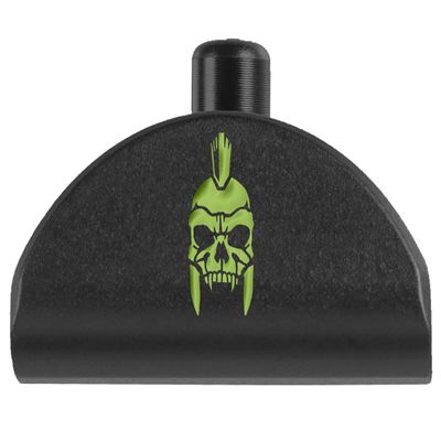 NDZ Performance Aluminum Grip Plug for Glock Gen 1-3 17 19 20 21 22 23 24 31 32 34 & 35 9mm .40 .357 Sig 10mm .45 ACP Gap, Green Trending Color Filled Engravings - Spartan Skull Helmet