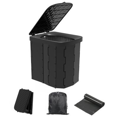 Hapoon XL Portable Folding Camping Toilet - Travel Potty for Adults, 12 Toilet Bags, 12 Pack Liquid Waste Gel, Black