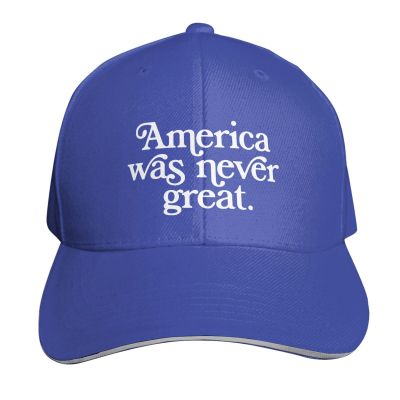 America was Never Great Hat Blue Brim Curved Baseball Cap Trendy Trucke Hat for Men Women