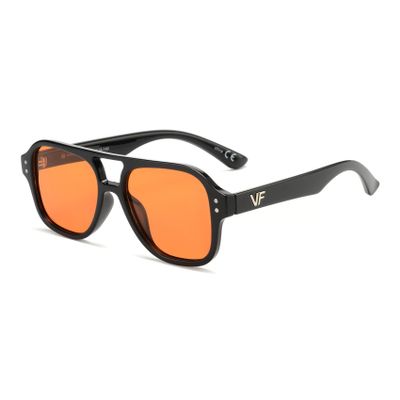 OUWEN Retro Square Aviator Orange Lens Sunglasses Mens Womens, Amber Night Vision Black And Gold OW2239H