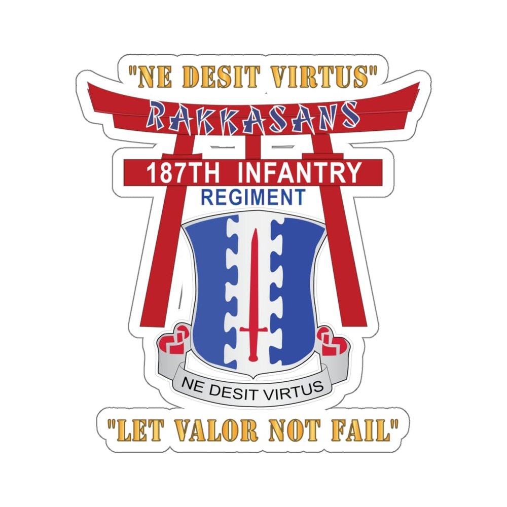 Kiss-Cut Stickers - Army - 187th Infantry Regiment - Torii, Rakkasans, Let Valor Not Fail, English, Latin X 300 (6"x6", Transparent)