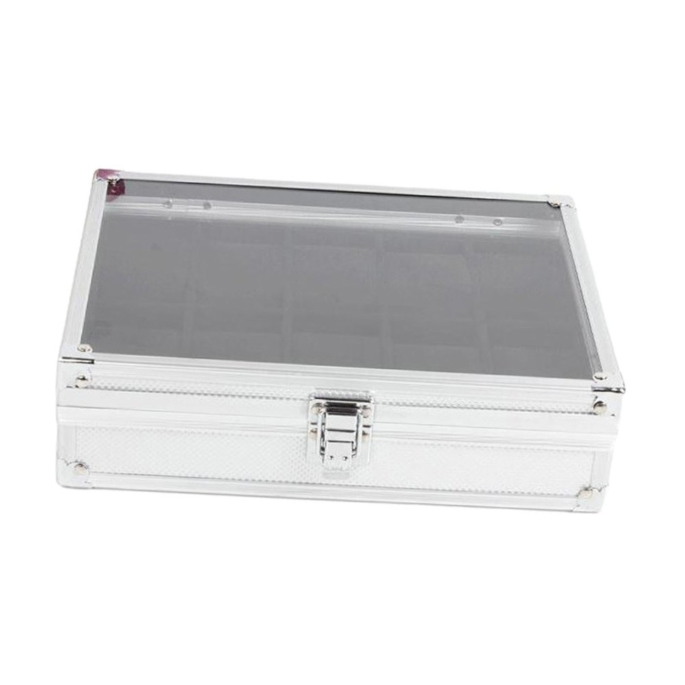 Vaveren 12 Girds Watch Box Aluminum Alloy with Lid Jewelry Display Case Watches Organizer Watch Storage Case for Home Office Shop