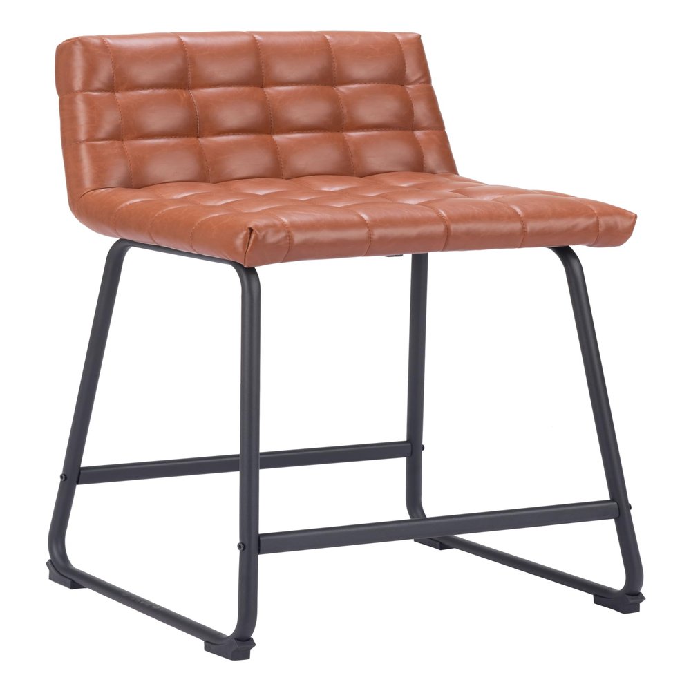 Zuo Pago Counter Stool (Set of 2) Brown, Brown Counter Stool, Modern Style, Faux Leather, Plush and Durable Faux Leather Fabric, Plywood, Indoor Bar, 18.9" W x 19.7" D x 35" H