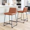 Zuo Pago Counter Stool (Set of 2) Brown, Brown Counter Stool, Modern Style, Faux Leather, Plush and Durable Faux Leather Fabric, Plywood, Indoor Bar, 18.9" W x 19.7" D x 35" H view 2
