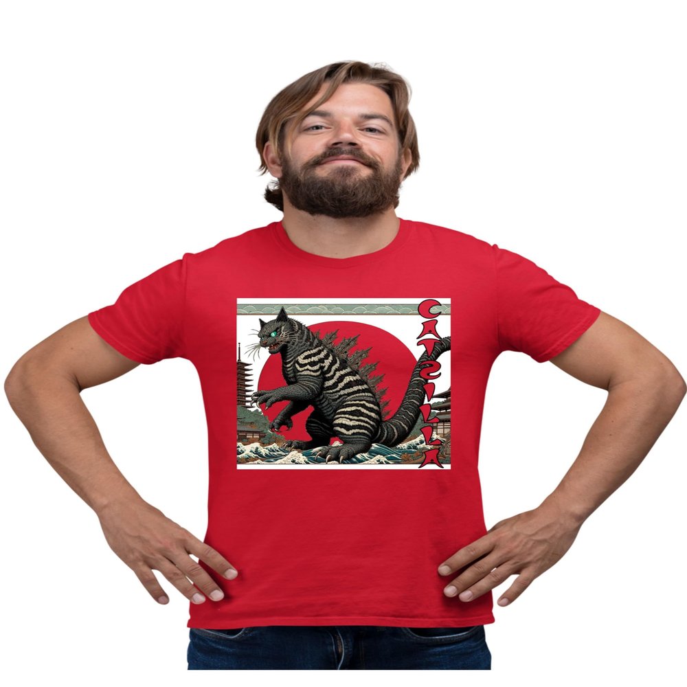 XX-Large Red Mens Catzilla Funny Cat Lovers Japan T-Shirt