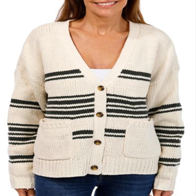 UNIONBAY Women's Julianne Stripe Varsity Cardigan Sweater, Basil