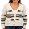 UNIONBAY Women's Julianne Stripe Varsity Cardigan Sweater, Basil view 1