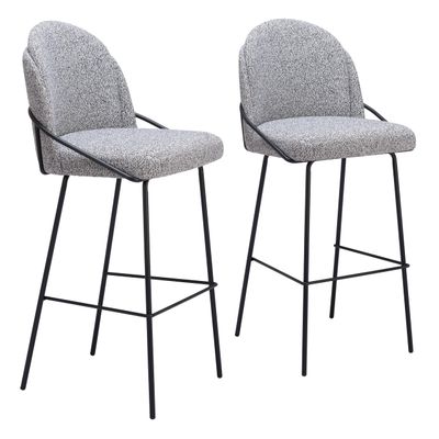 Zuo Jambi Barstool (Set of 2) Black & White, Gray Barstool, Modern Style, Shearling Style Fabric, Shearling Style Fabric, Plywood, Indoor Bar, 20.1" W x 21.3" D x 42.9" H