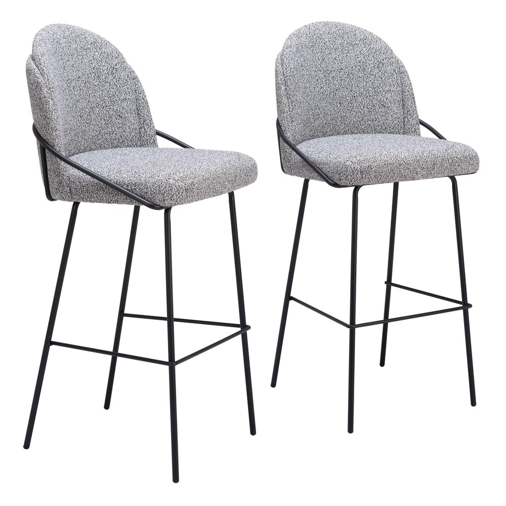 Zuo Jambi Barstool (Set of 2) Black & White, Gray Barstool, Modern Style, Shearling Style Fabric, Shearling Style Fabric, Plywood, Indoor Bar, 20.1" W x 21.3" D x 42.9" H