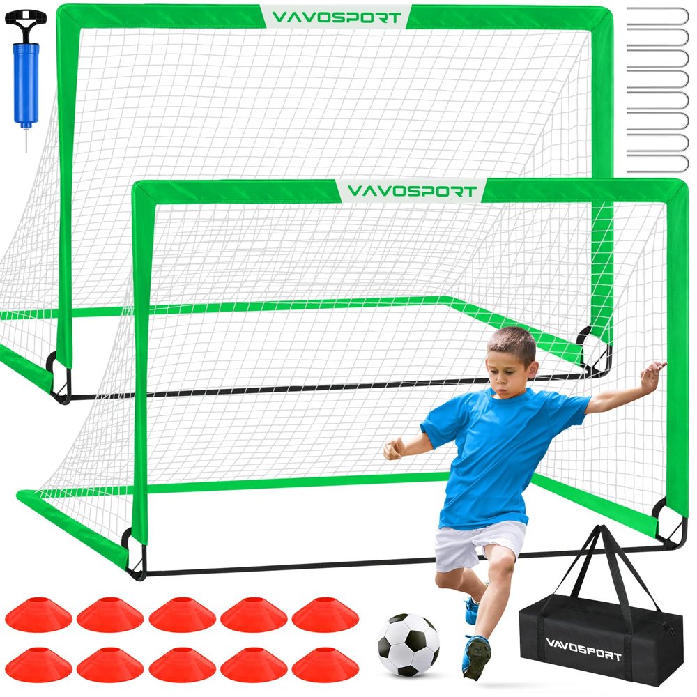 VAVOSPORT Soccer Goal, 2 of 6'x4' Kids Soccer Goals for Backyard Set, Portable Pop Up Soccer Net, Practice Soccer Training Equipment with Ball, Cones for Toddler,Youth Sports Outdoor Games Yard Play