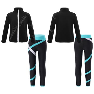 Agoky Girls Ice Skating Jacket with Figure Skating Leggings Gymnastics Clothing Set Dance Performance Costume Green 6 Years
