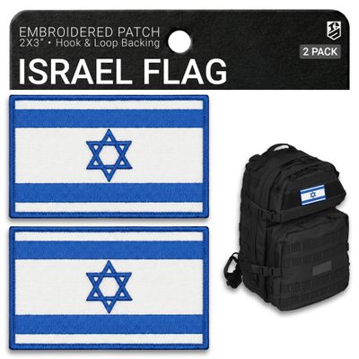 Bluyellow 2-Pack Israel Flag Patch Embroidered Hook & Loop Military Morale Tactical Israeli Flag Patches for Backpacks Tactical Vest Military Helmet Dog Vest Jacket Uniform Hat 2x3 Inches