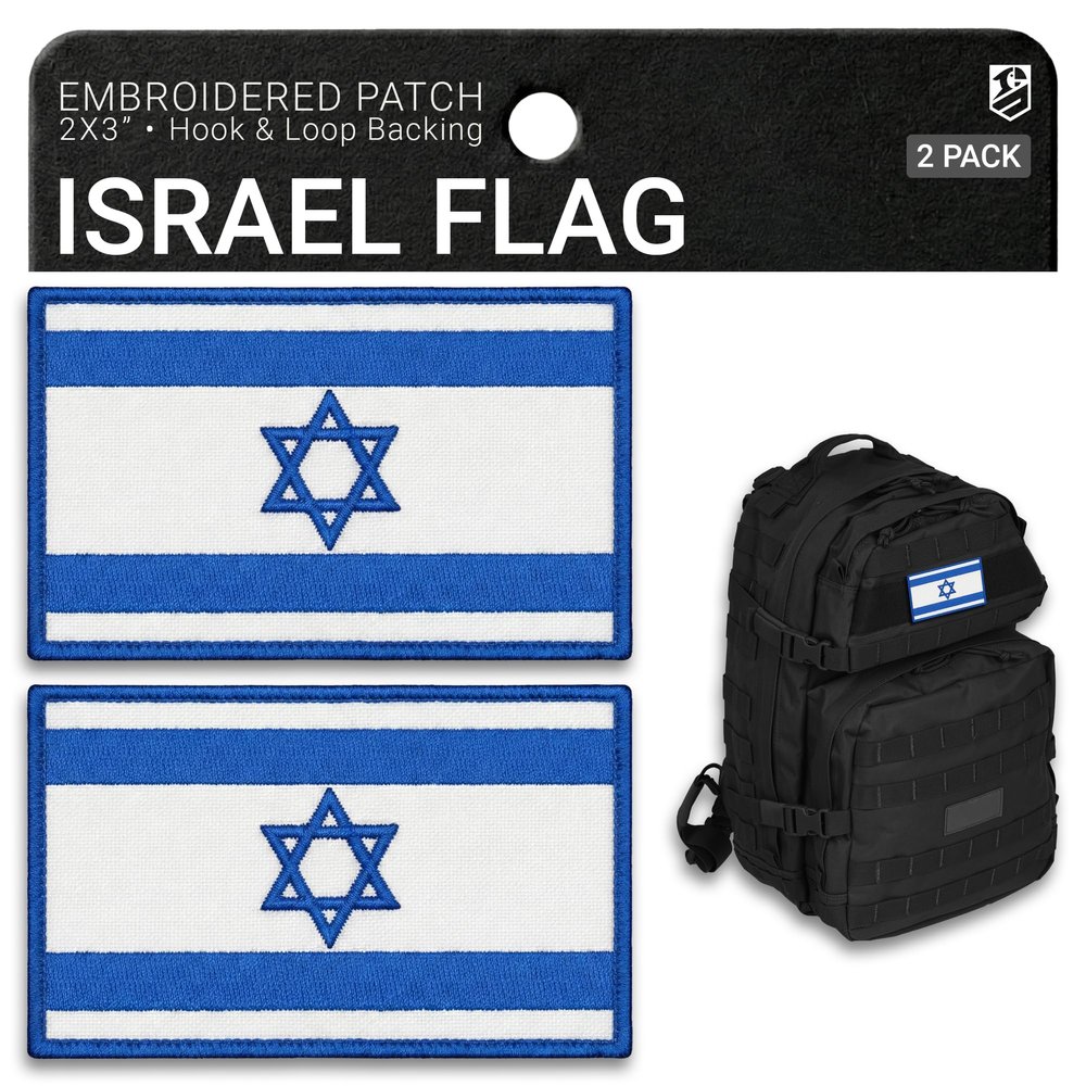 Bluyellow 2-Pack Israel Flag Patch Embroidered Hook & Loop Military Morale Tactical Israeli Flag Patches for Backpacks Tactical Vest Military Helmet Dog Vest Jacket Uniform Hat 2x3 Inches