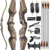 HANDBAIGE Archery Recurve Bow 60'' Black Hunter Wooden Bow Takedown Recurve Bow Set for Adults with 6 Pcs Pure Carbon Arrows Hunting Bow for Outdoor Practice (20-60lbs) (25LBS) view 1