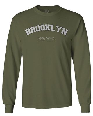 0566. Brooklyn New York NYC Cool Hipster Street wear Men's Long Sleeve t Shirt (Olive, Small)