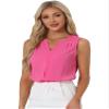 Allegra K Sleeveless Work Top for Women's Elegant Pleated V Neck Blouse Shirt Tank Top Large Hot Pink view 1