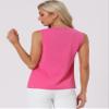 Allegra K Sleeveless Work Top for Women's Elegant Pleated V Neck Blouse Shirt Tank Top Large Hot Pink view 3