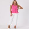 Allegra K Sleeveless Work Top for Women's Elegant Pleated V Neck Blouse Shirt Tank Top Large Hot Pink view 4