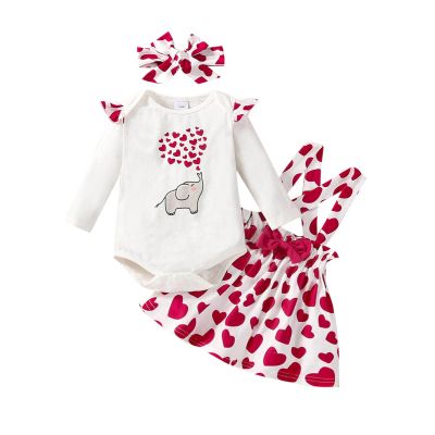0 to 18M Little Kid Bodysuits Valentine's Day Baby Toddler Print Suspenders Heart Cartoon Romper (White, 6-9 Months)