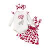 0 to 18M Little Kid Bodysuits Valentine's Day Baby Toddler Print Suspenders Heart Cartoon Romper (White, 6-9 Months) view 1