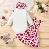 0 to 18M Little Kid Bodysuits Valentine's Day Baby Toddler Print Suspenders Heart Cartoon Romper (White, 6-9 Months) view 4