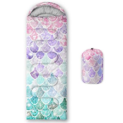 Axolotl Mermaid Scale Sleeping Bag for Kids GirlsLightweight Warm Cold Weather Sleeping Bags,Waterproof Portable Sleeping Bag for Backpacking Outdoor Indoor 3-4 Seasons,Camping Sleeping Bags,Rainbow