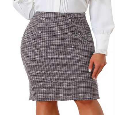 Allegra K Pencil Tweed Skirt for Women's Winter Classic Skirts Small Burgundy