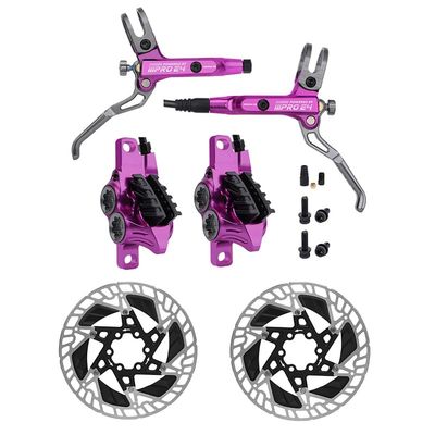 BUCKLOS IIIPRO MTB 4 Pistons Mountain Bike Hydraulic Disc Brake Set Purple Front 800mm and Rear 1550mm with 160mm Bike Centerlock Disc Brake Rotor