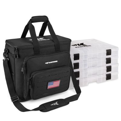 KastKing Karryall Fishing Tackle Bags with 4 * 3700 Tackle Trays, Fishing Bags for Saltwater or Freshwater Fishing - Fishing Gear Storage, Black
