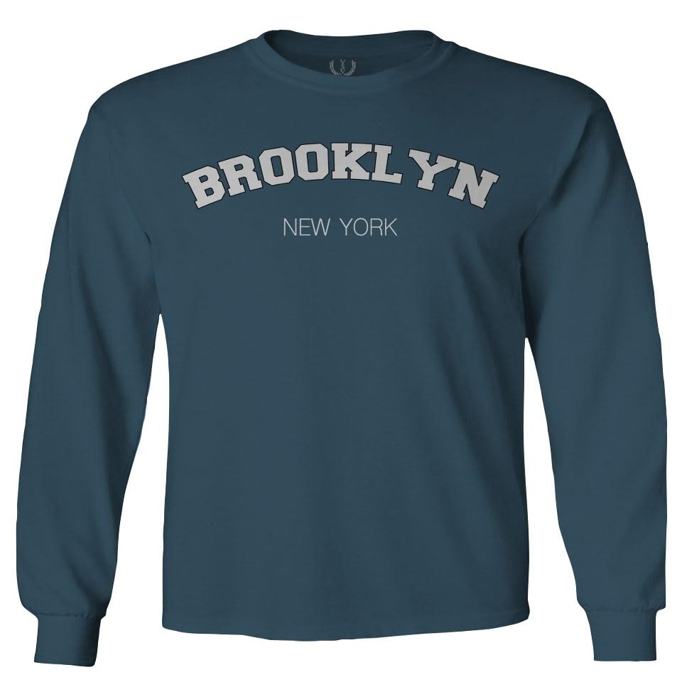 0566. Brooklyn New York NYC Cool Hipster Street wear Men's Long Sleeve t Shirt (Indigo Blue Medium)