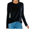 Women Casual Long Sleeve Shirts Crewneck Pullover Velvet Basic Tops Ladies Vintage Slim Dressy Comfortable Blouse Tunic Black view 1