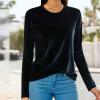 Women Casual Long Sleeve Shirts Crewneck Pullover Velvet Basic Tops Ladies Vintage Slim Dressy Comfortable Blouse Tunic Black view 2