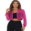 Allegra K Mesh Crop Jacket for Women's Party Club Lightweight Long Sleeve Bomber Sheer Jacket X-Large Hot Pink view 1