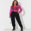 Allegra K Mesh Crop Jacket for Women's Party Club Lightweight Long Sleeve Bomber Sheer Jacket X-Large Hot Pink view 3