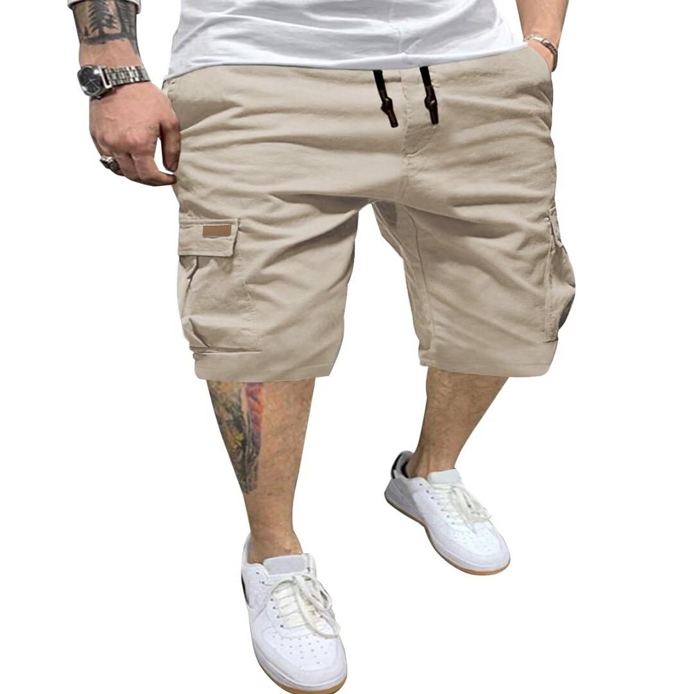 Dokotoo Men Mens Hiking Pants Linen Casual Relaxed Fit Stretch 7 inch Jean Drawstring Denim Knee Length Beach Hiking Cargo Shorts Light Brown 38