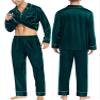 SWOMOG Couples Matching Pajamas Sets Women & Men Silk Satin Long Sleeve Button Down Sleepwear 2 Pcs Classic Loungewear Men Deep Green X-Large view 2