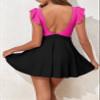 Aleumdr Women Ruffle Cutout One Piece Skirt Swimsuit V Neck Wrap Swimdress Tummy Control Bathing Suit Black Pink Small view 2