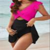 Aleumdr Women Ruffle Cutout One Piece Skirt Swimsuit V Neck Wrap Swimdress Tummy Control Bathing Suit Black Pink Small view 4