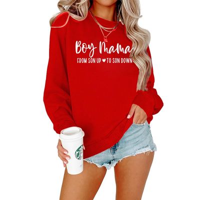 Fiogomis Boy Mama from Son up to Son down Sweatshirt Boy Mama Sweatshirt Mom Life Shirt Funny Mom Saying Shirt Mothers Day Red