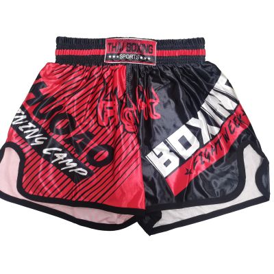 TAIKMD Muay Thai Shorts for Children Traditional MMA Gym Kickboxing Boxing Training Active Shorts (US, Alpha, Small, Regular, Red&Black)