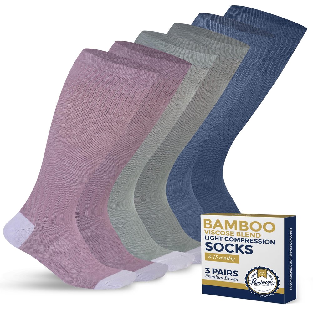 Pembrook Light Compression Socks - 3 Pairs | 8-15 mmHg Light Compression Socks for Women and Men | Light Green, Light Blue, Rose | Mens and Womens Compression Socks
