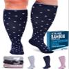 Doctor's Select 3 Pairs Plus Size Compression Socks Wide Calf | Bamboo Viscose Knee High Socks for Circulation Support | Wide Calf | Pink, Navy, Light Grey (Polkadots) view 1