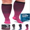 Doctor's Select 3 Pairs Plus Size Compression Socks Wide Calf | Bamboo Viscose Knee High Socks | Extra Wide Calf Compression Socks | Pink, Cobalt Blue, Grey (Black Stripes) view 1