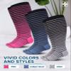 Doctor's Select 3 Pairs Plus Size Compression Socks Wide Calf | Bamboo Viscose Knee High Socks | Extra Wide Calf Compression Socks | Pink, Cobalt Blue, Grey (Black Stripes) view 4